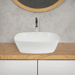 Waschbecken Rund ohne Überlauf Ø 40,5x14 cm Weiß aus Keramik LuxeBath-ECD Germany Hot