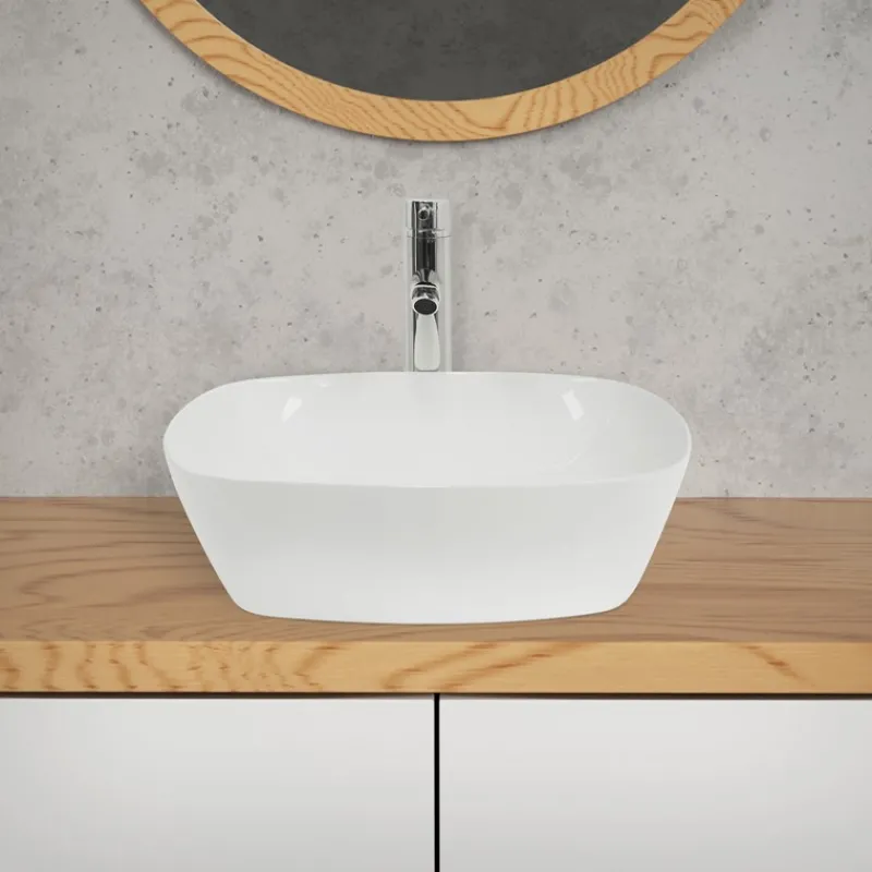 Waschbecken Rund ohne Überlauf Ø 40,5x14 cm Weiß aus Keramik LuxeBath-ECD Germany Hot