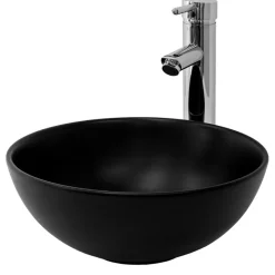 Waschbecken Rund ohne Überlauf Ø 32x13,5 cm Schwarz aus Keramik ML-Design-ECD Germany Clearance