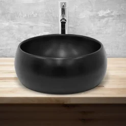 Waschbecken Rund ohne Überlauf Ø 40x15,5 cm Schwarz matt aus Keramik ML-Design-ECD Germany Hot