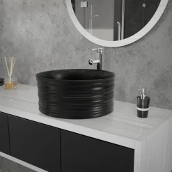 Waschbecken Rund ohne Überlauf Ø 41x18 cm Schwarz aus Keramik ML-Design-ECD Germany