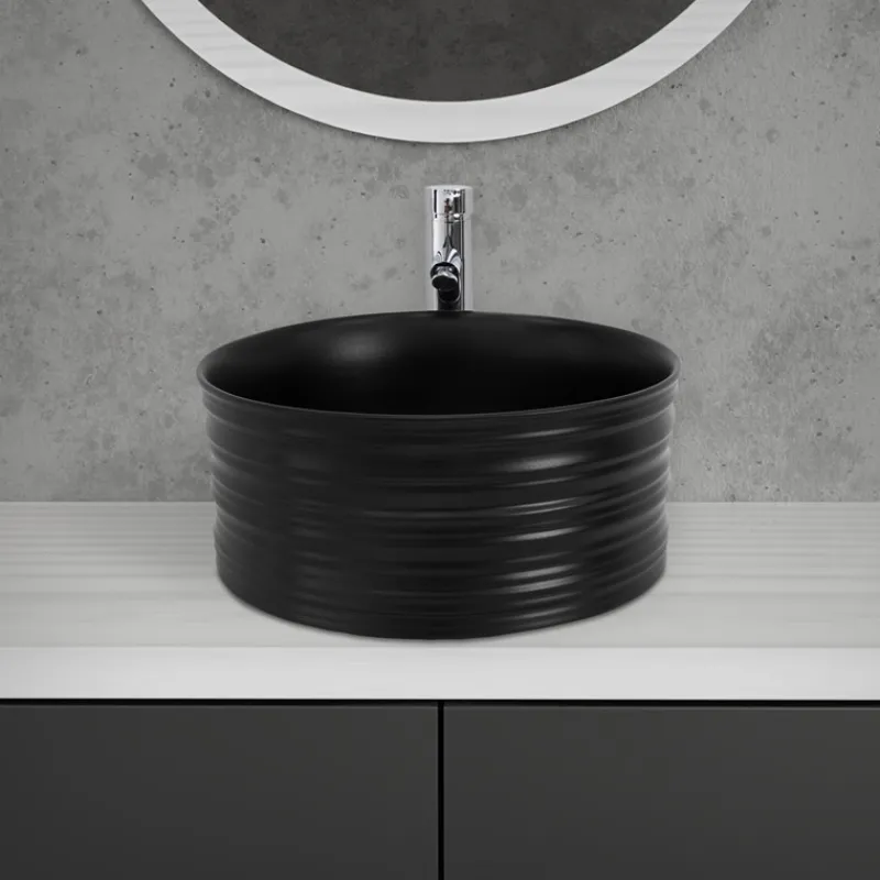 Waschbecken Rund ohne Überlauf Ø 41x18 cm Schwarz aus Keramik ML-Design-ECD Germany
