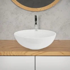 Waschbecken Rund ohne Überlauf Ø 40x14,7 cm Weiß aus Keramik-ECD Germany