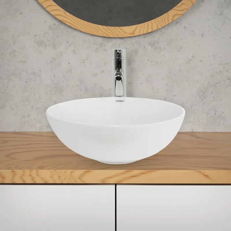 Waschbecken Rund ohne Überlauf Ø 40x14,7 cm Weiß aus Keramik-ECD Germany