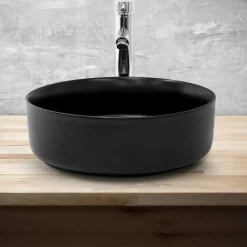 Waschbecken Rund ohne Überlauf Ø 36x12 cm Schwarz aus Keramik ML-Design-ECD Germany