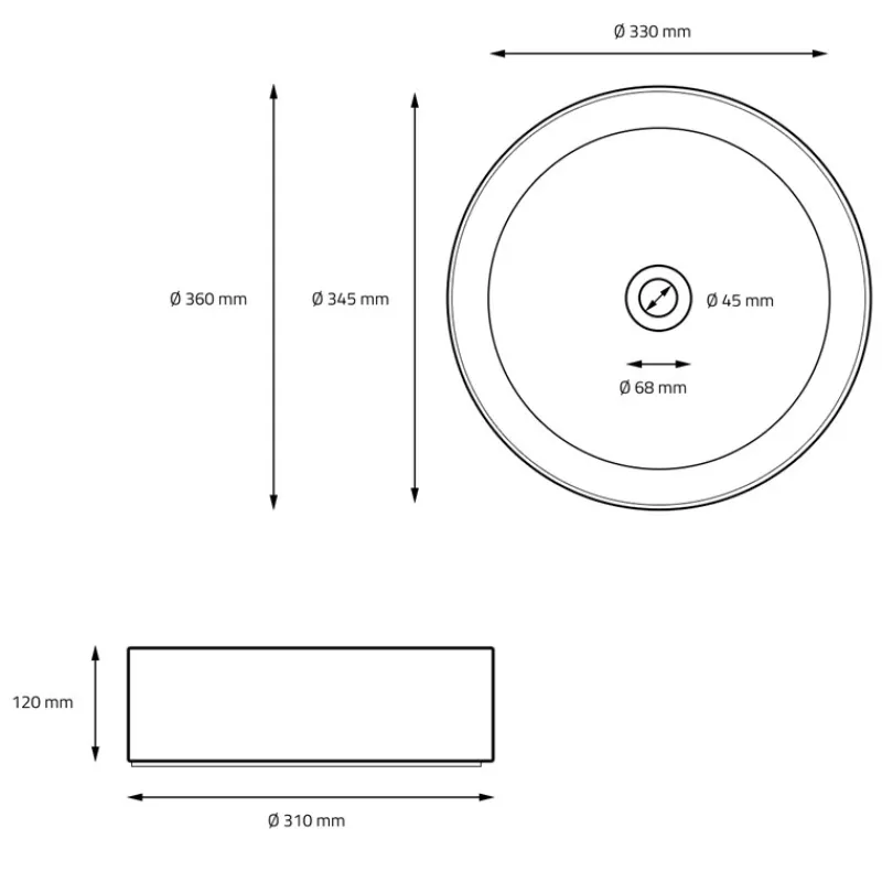 Waschbecken Rund ohne Überlauf Ø 36x12 cm Schwarz aus Keramik ML-Design-ECD Germany