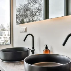 Waschbecken Rund ohne Überlauf Ø 36x12 cm Schwarz aus Keramik ML-Design-ECD Germany