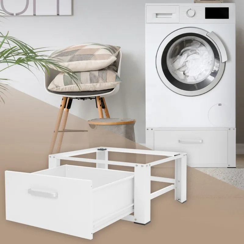 Waschmaschinen Untergestell Unterschrank 63x54x31 cm mit Schublade in Weiß ML-Design-ECD Germany Clearance