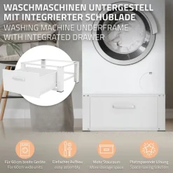 Waschmaschinen Untergestell Unterschrank 63x54x31 cm mit Schublade in Weiß ML-Design-ECD Germany Clearance