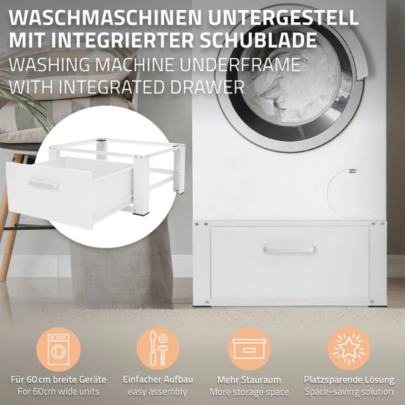 Waschmaschinen Untergestell Unterschrank 63x54x31 cm mit Schublade in Weiß ML-Design-ECD Germany Clearance