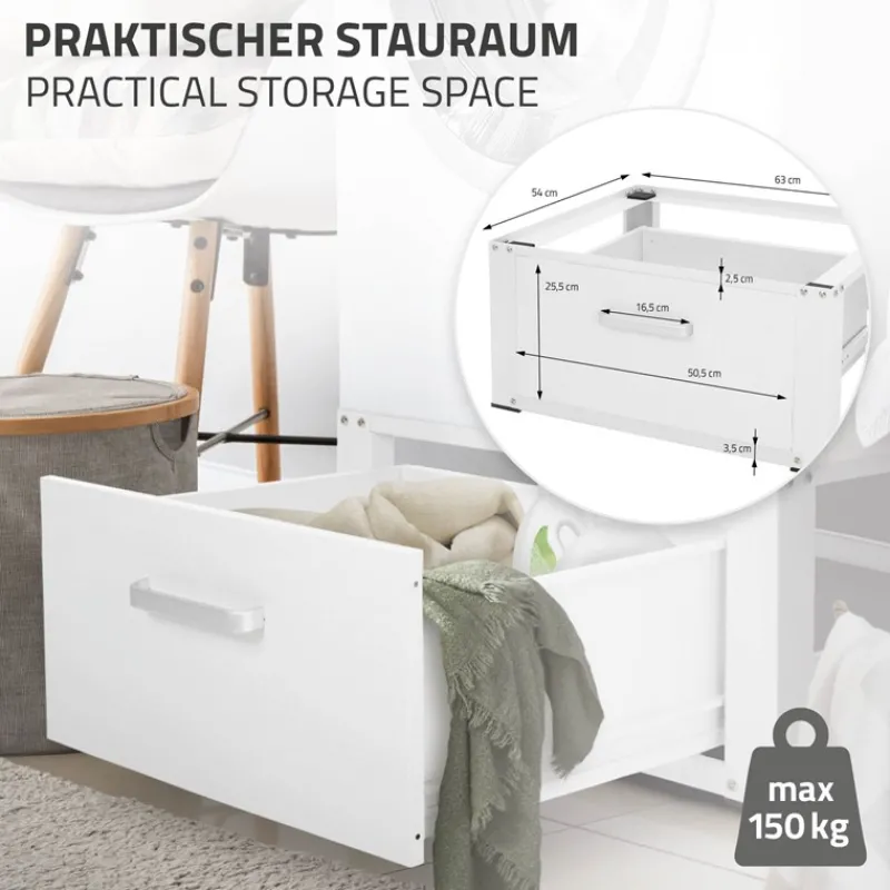 Waschmaschinen Untergestell Unterschrank 63x54x31 cm mit Schublade in Weiß ML-Design-ECD Germany Clearance