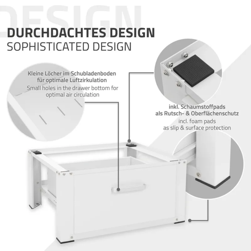 Waschmaschinen Untergestell Unterschrank 63x54x31 cm mit Schublade in Weiß ML-Design-ECD Germany Clearance