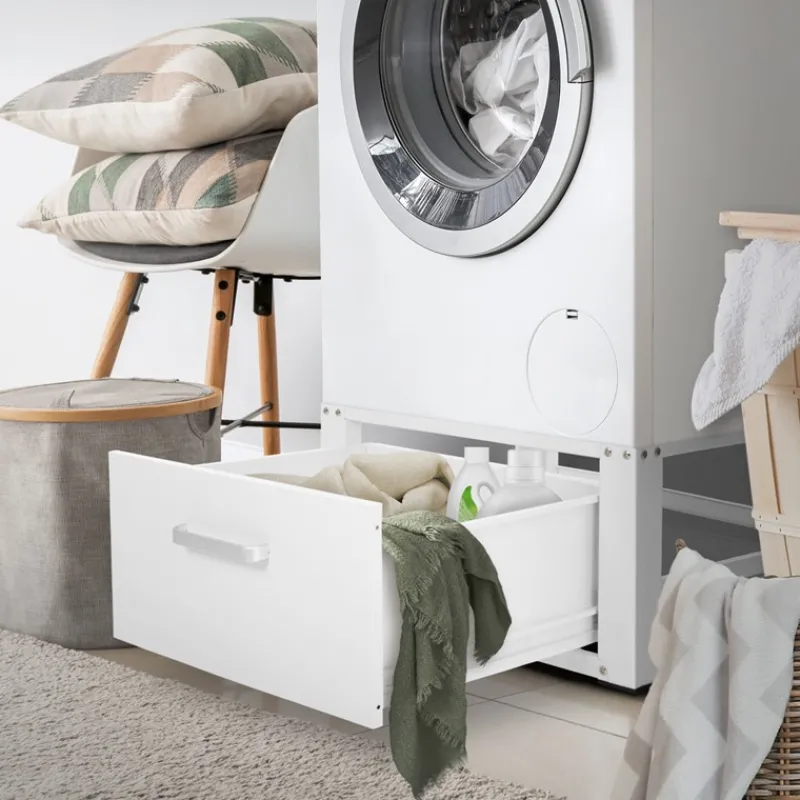 Waschmaschinen Untergestell Unterschrank 63x54x31 cm mit Schublade in Weiß ML-Design-ECD Germany Clearance