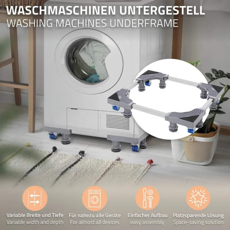 Waschmaschinen Untergestell Podest 43-66 cm x 38-66 cm verstellbare Maße mit Rollen in Grau ML-Design-ECD Germany Hot
