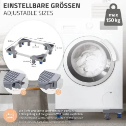 Waschmaschinen Untergestell Podest 43-66 cm x 38-66 cm verstellbare Maße mit Rollen in Grau ML-Design-ECD Germany Hot