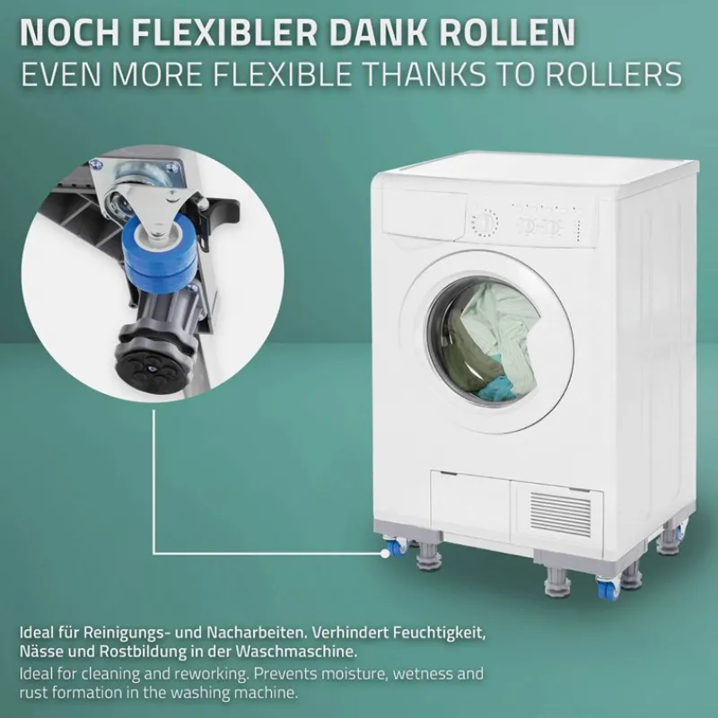 Waschmaschinen Untergestell Podest 43-66 cm x 38-66 cm verstellbare Maße mit Rollen in Grau ML-Design-ECD Germany Hot