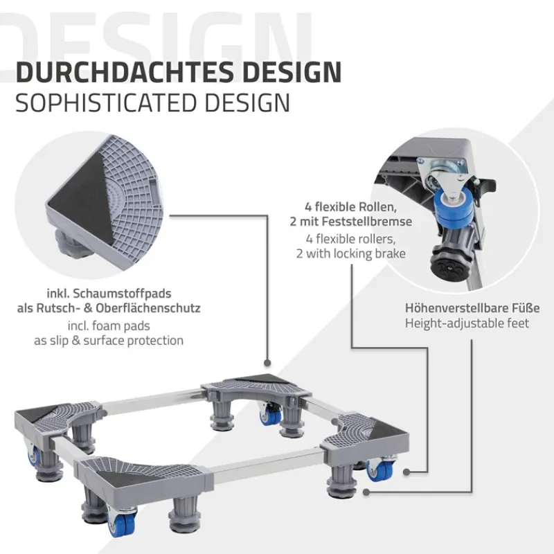 Waschmaschinen Untergestell Podest 43-66 cm x 38-66 cm verstellbare Maße mit Rollen in Grau ML-Design-ECD Germany Hot