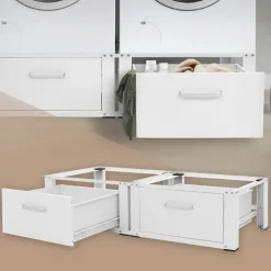 Waschmaschinen Untergestell Unterschrank 2er Set 64x53,5x31,5 cm mit 2 Schubladen in Weiß ML-Design-ECD Germany Sale