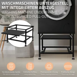 Waschmaschinen Untergestell Unterschrank 62,5x53,5x45 cm mit ausziehbarer Ablage in Schwarz ML-Design-ECD Germany New