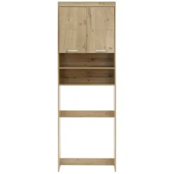 Waschmaschinenschrank mit 2 Türen und 2 offenen Fächern 187,5x63 cm Eichenoptik ML-Design-ECD Germany New