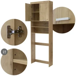 Waschmaschinenschrank mit 2 Türen und 2 offenen Fächern 187,5x63 cm Eichenoptik ML-Design-ECD Germany New