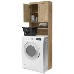 Waschmaschinenschrank mit 2 Türen und 2 offenen Fächern 187,5x63 cm Eichenoptik ML-Design-ECD Germany New