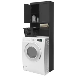 Waschmaschinenschrank Waschmaschinen Regal 63x24x187,5 cm mit 2 Türen und 2 Ablagen in Dunkelgrau ML-Design-ECD Germany Sale