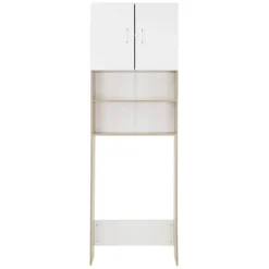 Waschmaschinenschrank Waschmaschinen Regal 62,5x25x190 cm mit 2 Türen und 2 Ablagen in Weiß/Sonoma Eiche ML-Design-ECD Germany Discount