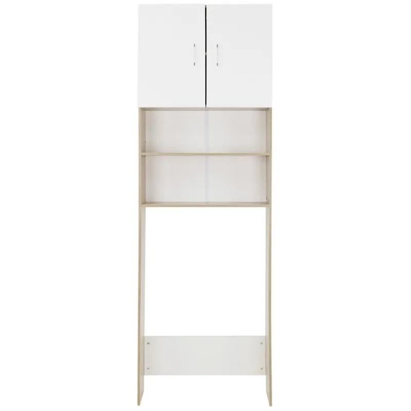 Waschmaschinenschrank Waschmaschinen Regal 62,5x25x190 cm mit 2 Türen und 2 Ablagen in Weiß/Sonoma Eiche ML-Design-ECD Germany Discount