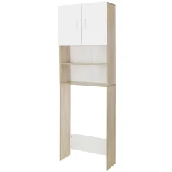 Waschmaschinenschrank Waschmaschinen Regal 62,5x25x190 cm mit 2 Türen und 2 Ablagen in Weiß/Sonoma Eiche ML-Design-ECD Germany Discount