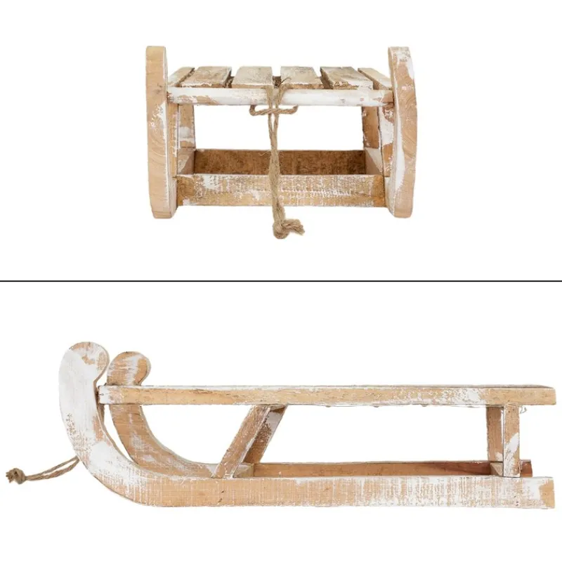 Weihnachtsdeko Schlitten 50,5x13,5x23,5 cm braun aus Holz mit LED-ECD Germany Best