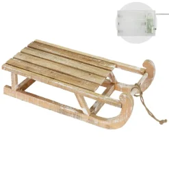 Weihnachtsdeko Schlitten 50,5x13,5x23,5 cm braun aus Holz mit LED-ECD Germany Best