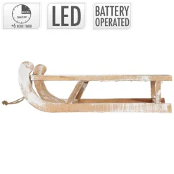 Weihnachtsdeko Schlitten 50,5x13,5x23,5 cm braun aus Holz mit LED-ECD Germany Best