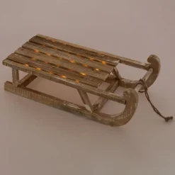 Weihnachtsdeko Schlitten 50,5x13,5x23,5 cm braun aus Holz mit LED-ECD Germany Best