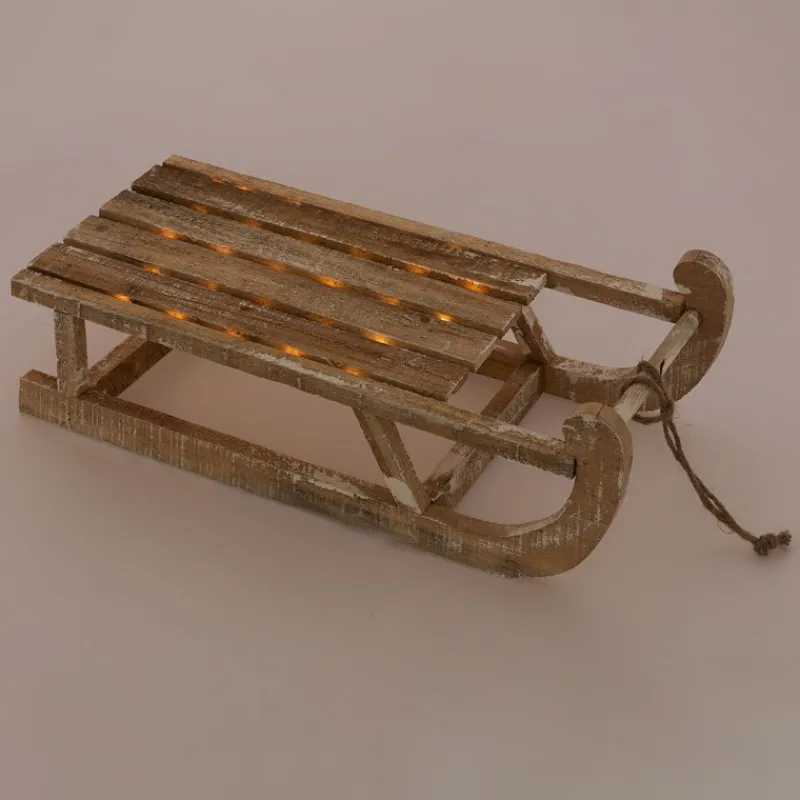 Weihnachtsdeko Schlitten 50,5x13,5x23,5 cm braun aus Holz mit LED-ECD Germany Best