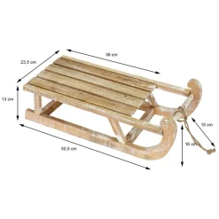 Weihnachtsdeko Schlitten 50,5x13,5x23,5 cm braun aus Holz mit LED-ECD Germany Best