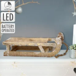 Weihnachtsdeko Schlitten mit 25 Warmweißen LEDs 31,5x14,5x10,5 cm Natur aus Holz-ECD Germany Hot