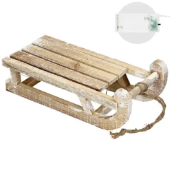 Weihnachtsdeko Schlitten mit 25 Warmweißen LEDs 31,5x14,5x10,5 cm Natur aus Holz-ECD Germany Hot