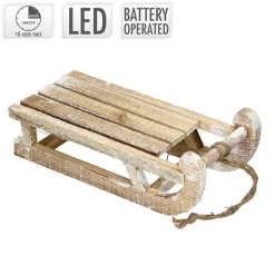 Weihnachtsdeko Schlitten mit 25 Warmweißen LEDs 31,5x14,5x10,5 cm Natur aus Holz-ECD Germany Hot