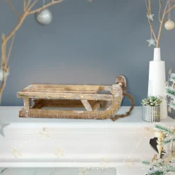 Weihnachtsdeko Schlitten mit 25 Warmweißen LEDs 31,5x14,5x10,5 cm Natur aus Holz-ECD Germany Hot