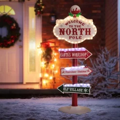 Weihnachtsdeko Wegweiser 95cm 59 bunte LEDs Innen/Außen Nordpol Wetterfest-ECD Germany Hot
