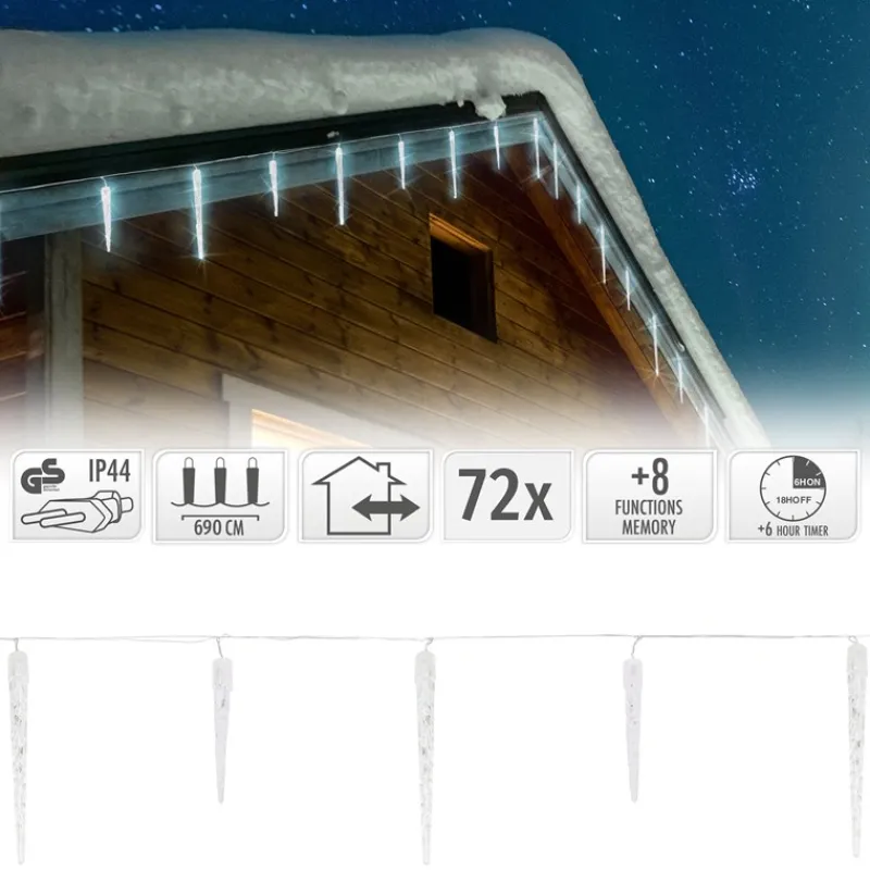Weihnachtslichterkette LED Eiszapfen Lichterkette Kaltweiß 23 Zapfen 8 Leuchtmodi mit Timer-ECD Germany Online