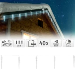 Weihnachtslichterkette LED Eiszapfen Lichterkette Kaltweiß 19 Zapfen 40 LEDs 8 Leuchtmodi mit Timer-ECD Germany Outlet