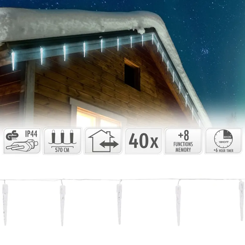 Weihnachtslichterkette LED Eiszapfen Lichterkette Kaltweiß 19 Zapfen 40 LEDs 8 Leuchtmodi mit Timer-ECD Germany Outlet