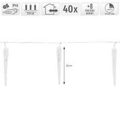 Weihnachtslichterkette LED Eiszapfen Lichterkette Kaltweiß 19 Zapfen 40 LEDs 8 Leuchtmodi mit Timer-ECD Germany Outlet