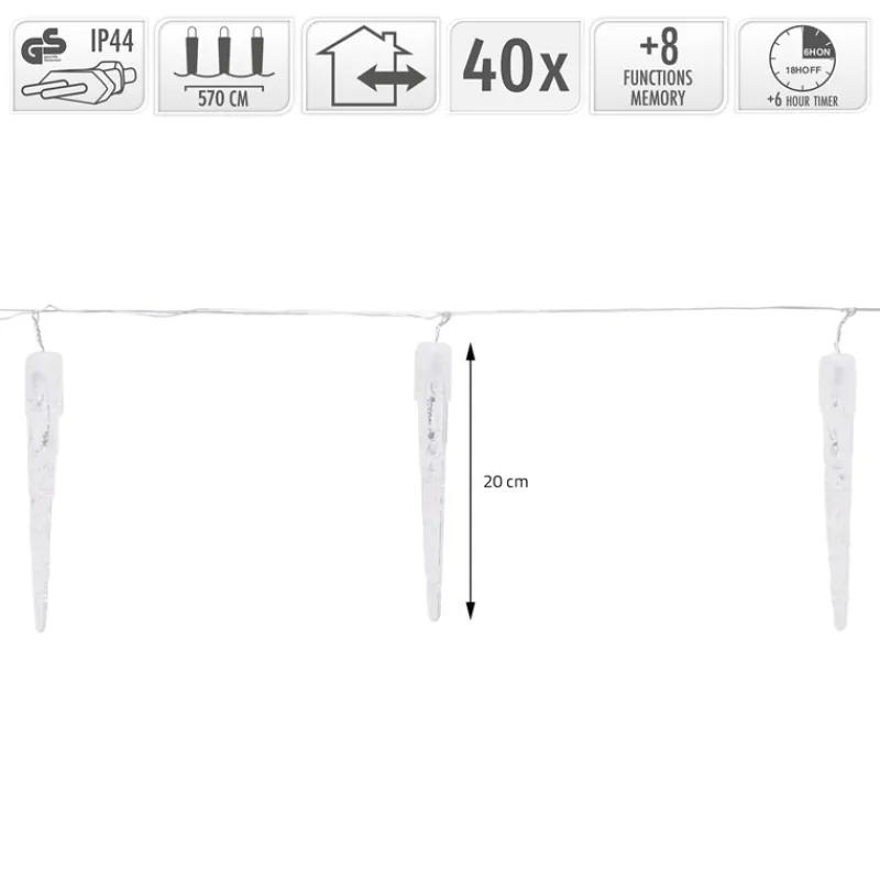 Weihnachtslichterkette LED Eiszapfen Lichterkette Kaltweiß 19 Zapfen 40 LEDs 8 Leuchtmodi mit Timer-ECD Germany Outlet