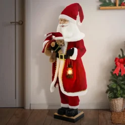 Weihnachtsmann 120 cm mit LED Licht Bewegung Sound Musik, Weihnachtsfigur für Innenbereich-ECD Germany Best