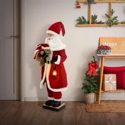 Weihnachtsmann 120 cm mit LED Licht Bewegung Sound Musik, Weihnachtsfigur für Innenbereich-ECD Germany Best