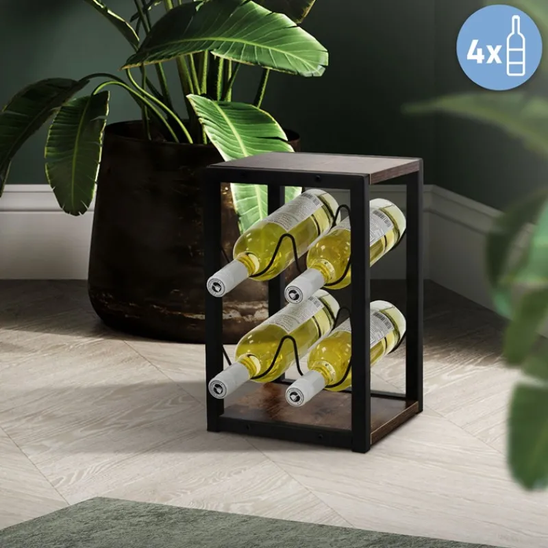 Weinregal für 4 Flaschen 37,5 cm hoch freistehendes Vintage Flaschenregal aus Holz & Stahl ML-Design-ECD Germany
