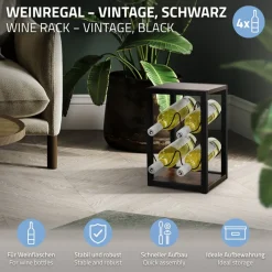 Weinregal für 4 Flaschen 37,5 cm hoch freistehendes Vintage Flaschenregal aus Holz & Stahl ML-Design-ECD Germany